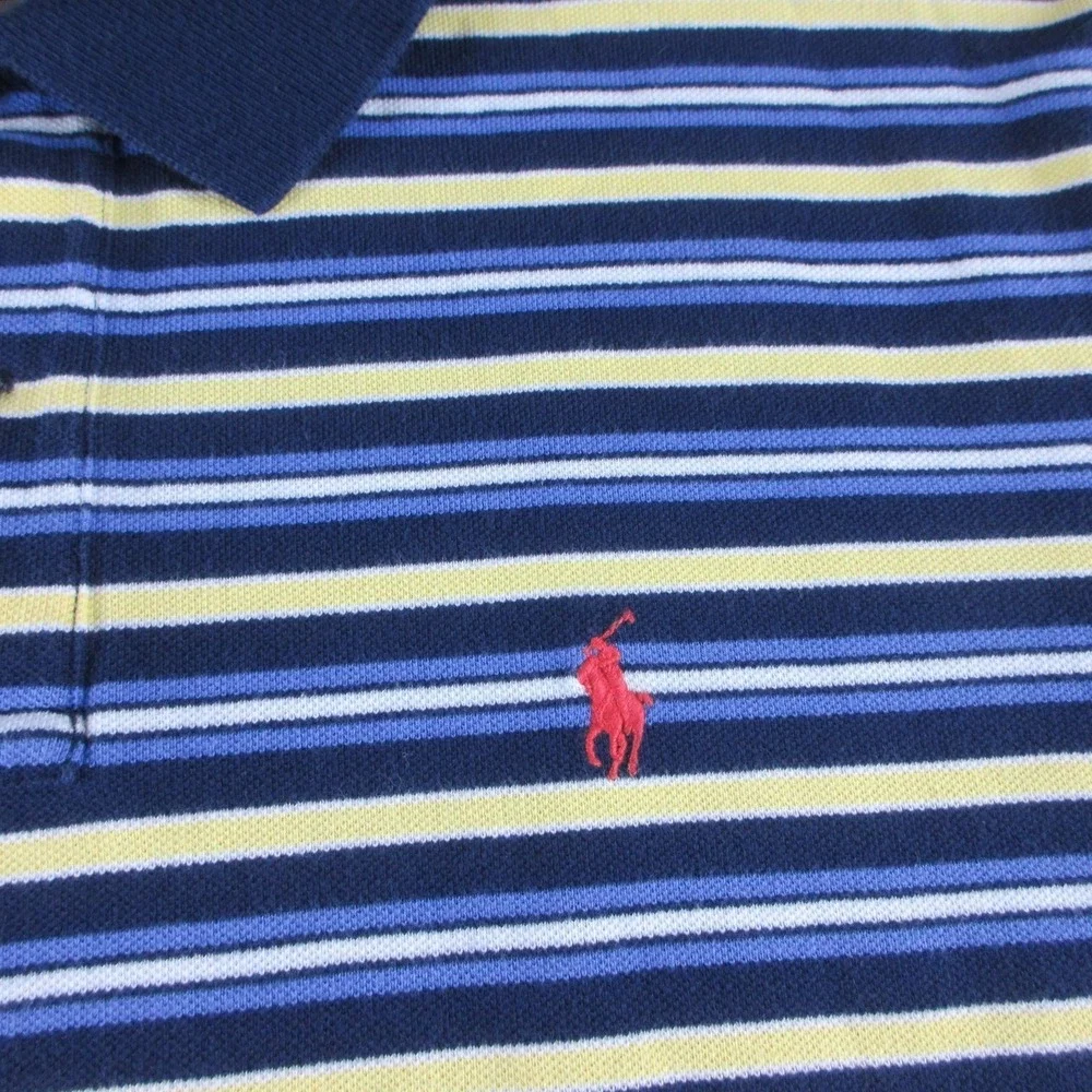 Polo Ralph Lauren Polo Shirt Mens L Blue Striped Short Sleeve Pony Logo Knit